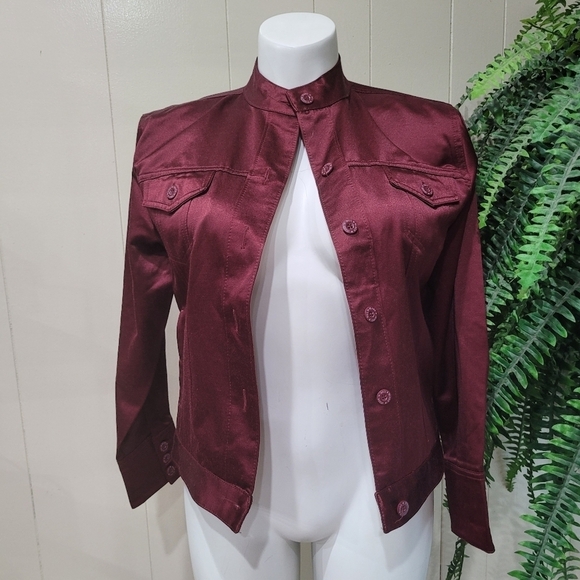 Bill Blass Maroon Sz M Jacket w/pockets - Picture 2 of 15